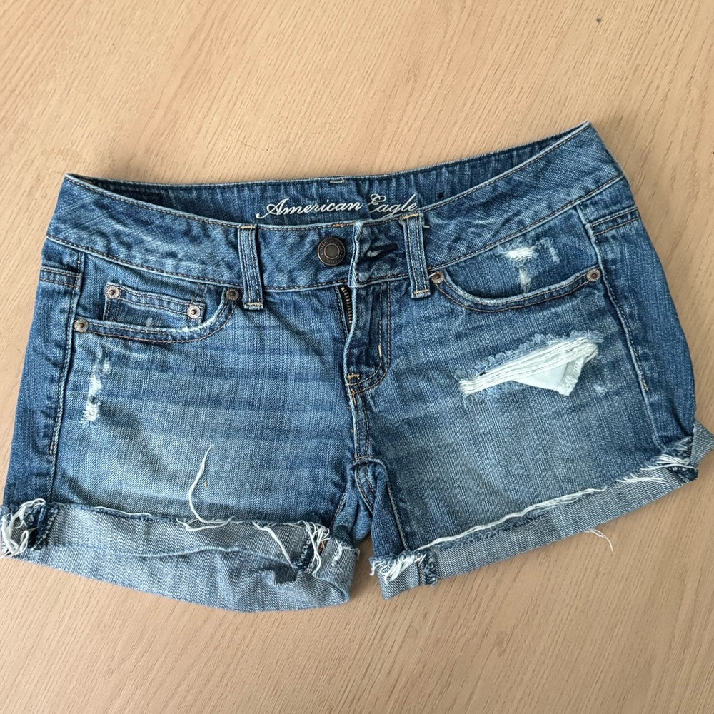 American Eagle Outfitters Blue Distressed Jean Shorts